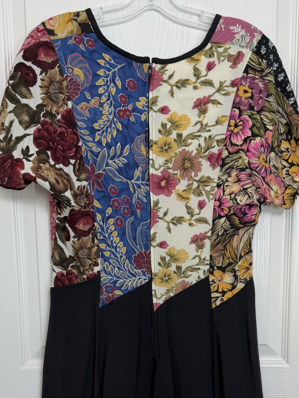 Vintage 90s Patchwork Floral Mini Skater Dress Size Medium Black Algo - Picture 4 of 8